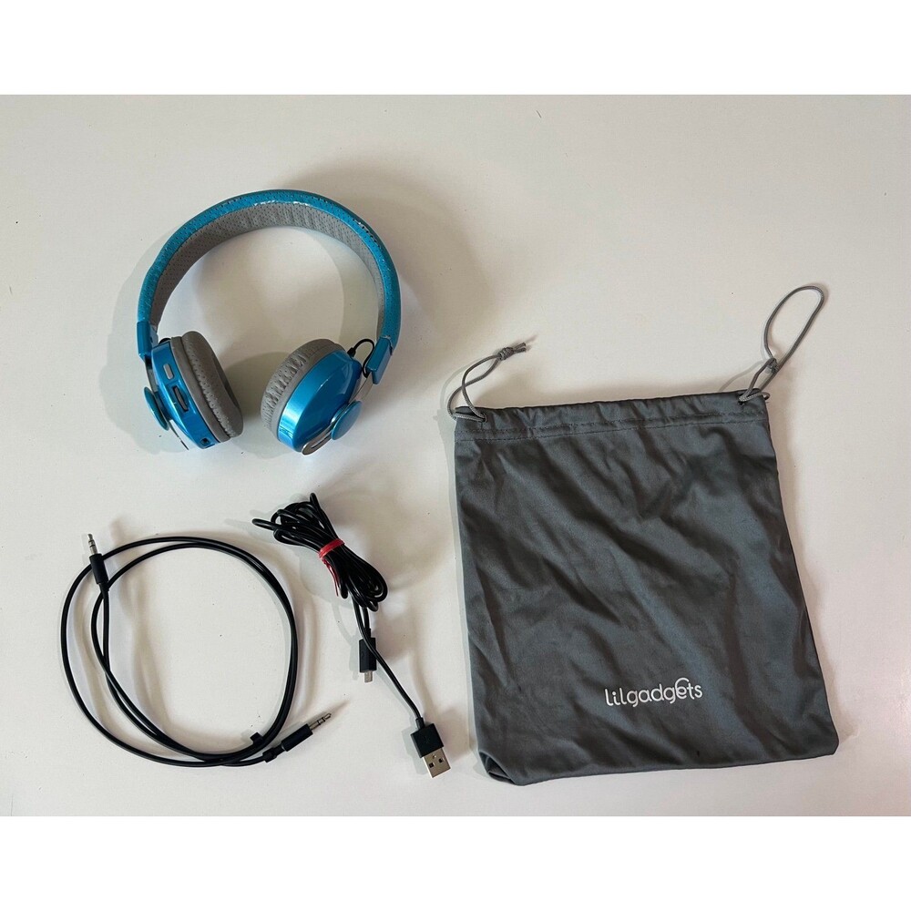 LilGadgets Childrens Bluetooth On Ear Blue Child Headphones 12hr Kid Playtime